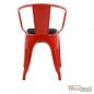 Preview: Antiker roter Stuhl RELIX, mit Armlehnen im Industrie Design und Sitzpolsterung in schwarz - Kopie