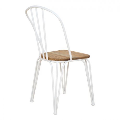 Designer Stuhl aus Metall und Holzsitz weiß