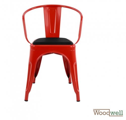 Antiker roter Stuhl RELIX, mit Armlehnen im Industrie Design und Sitzpolsterung in schwarz - Kopie