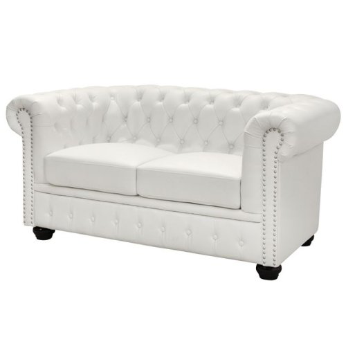 Chesterfield Sofa zweisitzer in weißem Kunstlederbezug