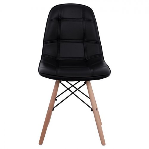 Design Stuhl COSY mit Massivholz Beinen und Kunstleder, in Schwarz