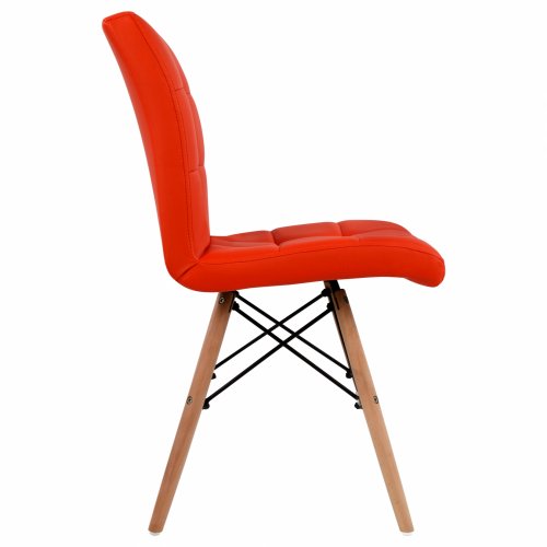 Design Stuhl ROSA mit Massivholz Beinen und Kunstleder, in Rot