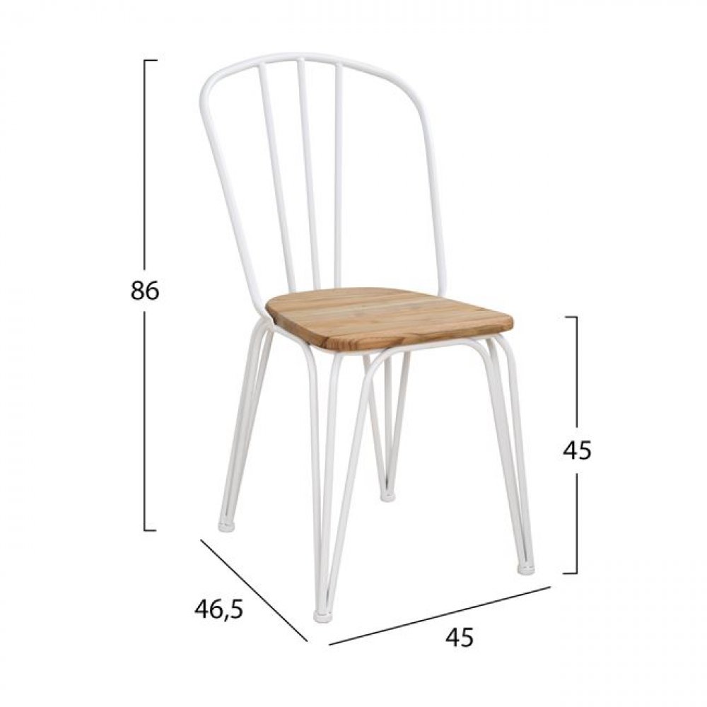 Designer Stuhl aus Metall und Holzsitz weiß