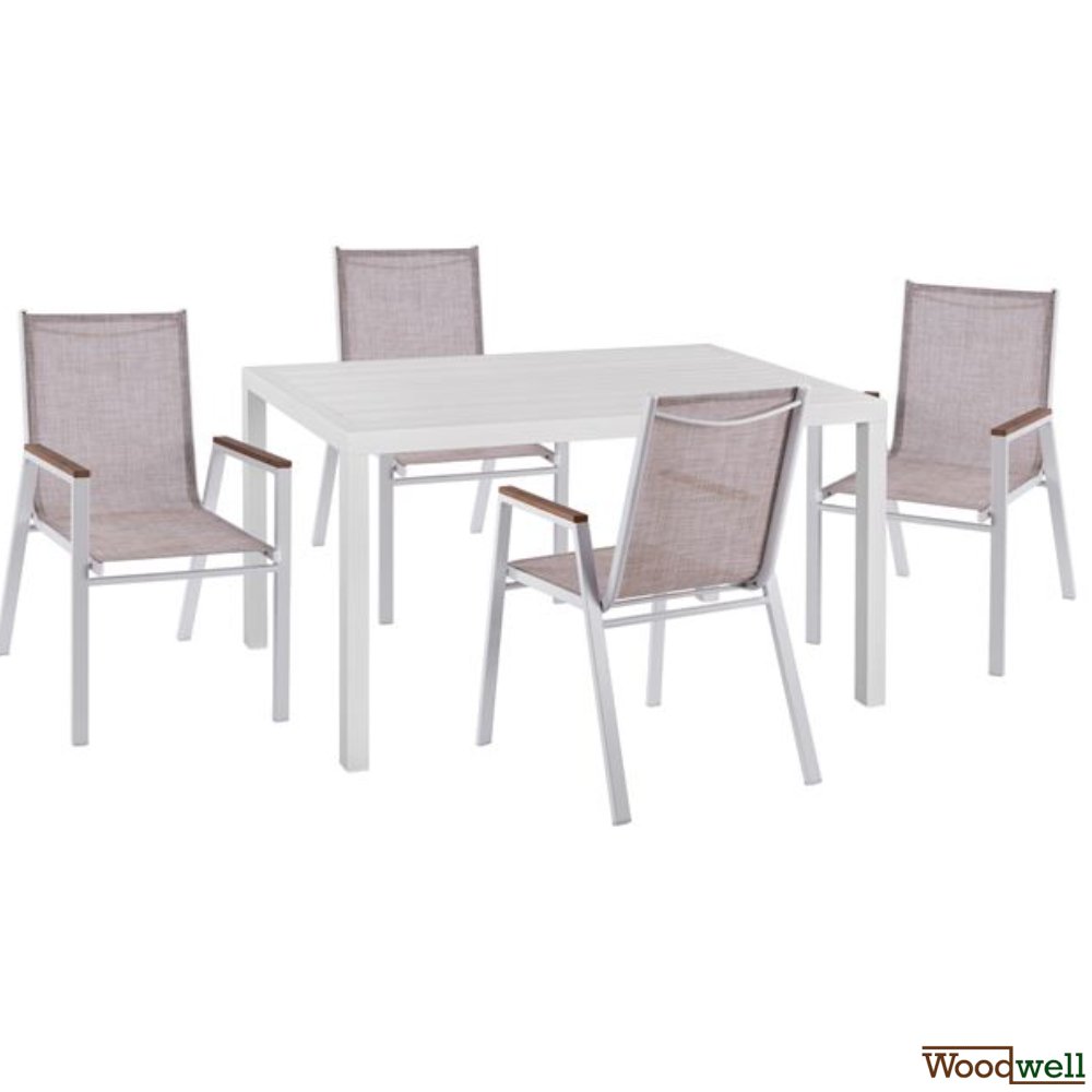 Esstisch Set aus Aluminium in Farbe weiß Esstisch Set aus Aluminium in Farbe weiß