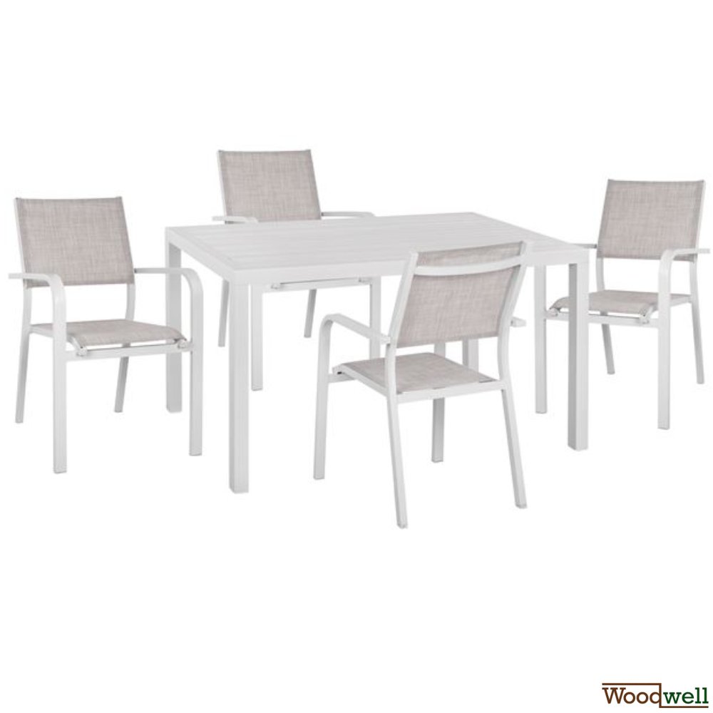Esstisch Set aus Aluminium in Farbe weiß Esstisch Set aus Aluminium in Farbe weiß