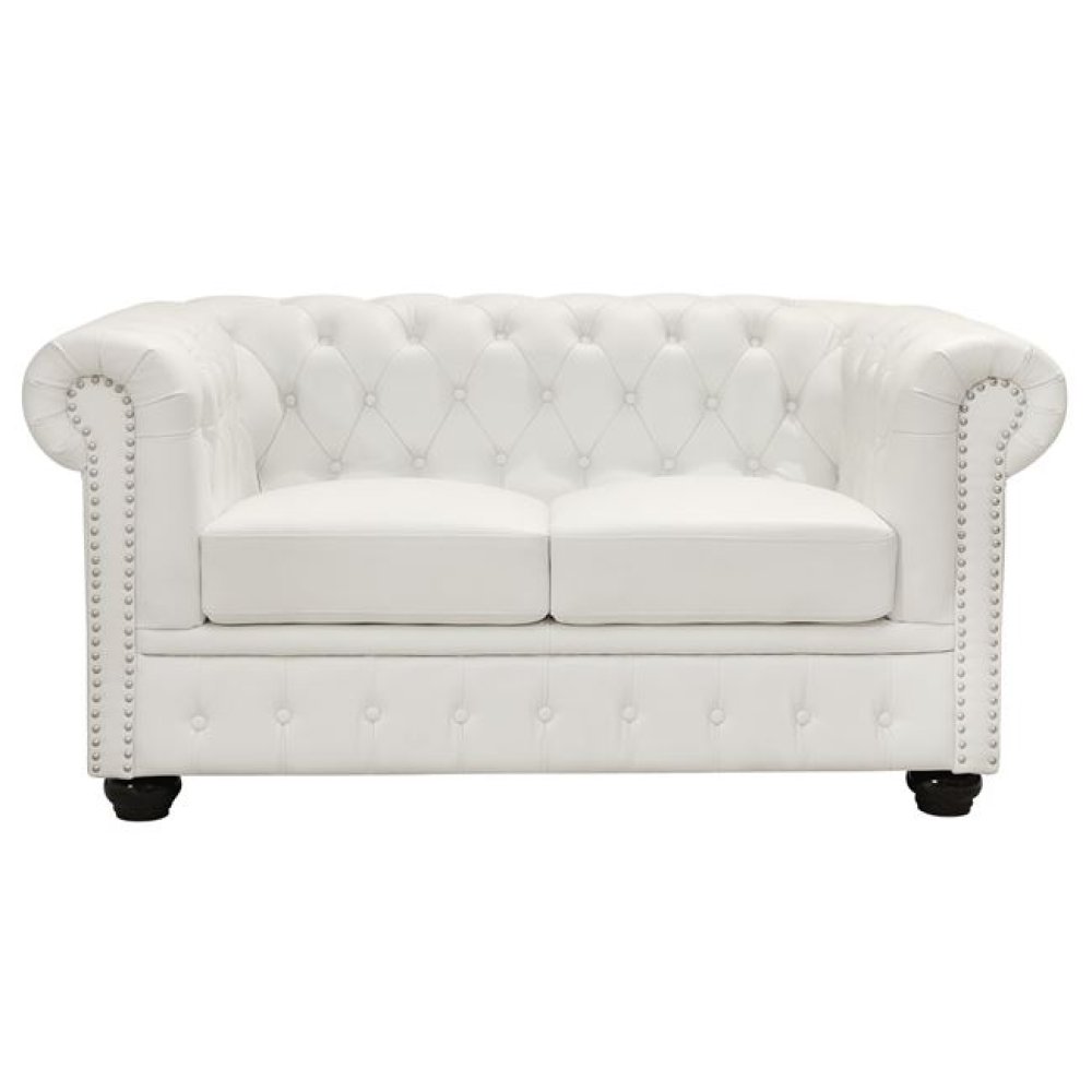 Chesterfield Sofa zweisitzer in weißem Kunstlederbezug