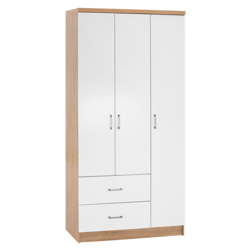 CAESAR SONAMA 3-FLÜGELIGER SCHRANK MIT 2 SCHUBLADEN - WEISS 89x42,5x181 cm. CAESAR SONAMA 3-FLÜGELIGER SCHRANK MIT 2 SCHUBLADEN - WEISS 89x42,5x181 cm.