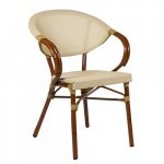 Outdoor Sessel "Marino" aus Aluminium im Bambuslook und Geflecht in beige stapelbar
