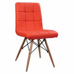 Design Stuhl ROSA mit Massivholz Beinen und Kunstleder, in Rot