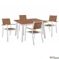 Preview: 5 pcs. Dining table set table with white aluminum frame and polywood surface + 4 armchairs made of aluminum frame in white color with seat, armrests and backrest made of polywood material in natural wood Preview: 5 pcs. Dining table set table with white aluminum frame and polywood surface + 4 armchairs made of aluminum frame in white color with seat, armrests and backrest made of polywood material in natural wood