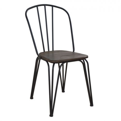 Designer chair in metal and wooden seat black