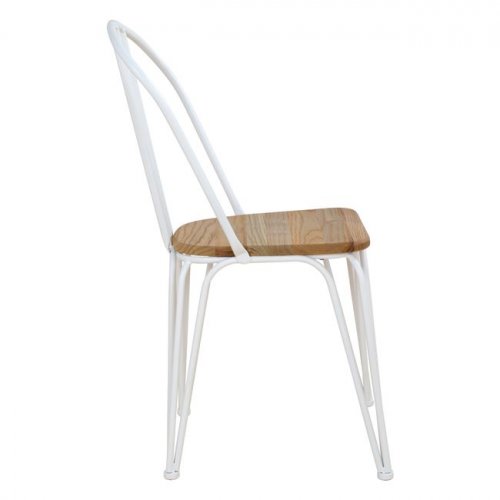Designer chair in metal and wooden seat white
