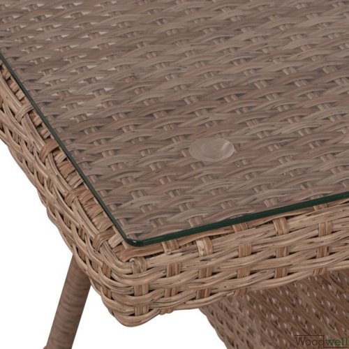 Dining table set 7 pieces with metal table 120x70x75 + chairs Basket rattan lining in brown Ideal for outdoor use