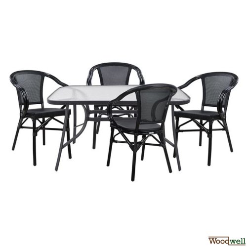 Dining table set 5 pcs. 104x80cm | 4 armchairs in bamboo look in black Dining table set 5 pcs. 104x80cm | 4 armchairs in bamboo look in black
