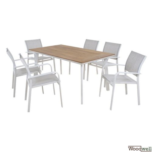 Dining table set 7 pieces in white color with polywood table top + Eros armchair Dining table set 7 pieces in white color with polywood table top + Eros armchair