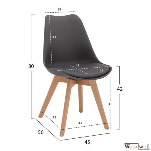 VEGAS retro chair in dark gray and wooden legs in natural color (4 pieces)