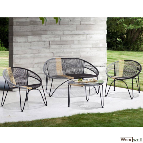 Garden furniture - Lounge - 4 parts - Metal frame and wicker lining in colorful tones