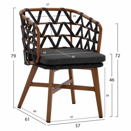 BAMBOO LOOK ALUMINUM ARMCHAIR WITH WIDE GRAY LACE