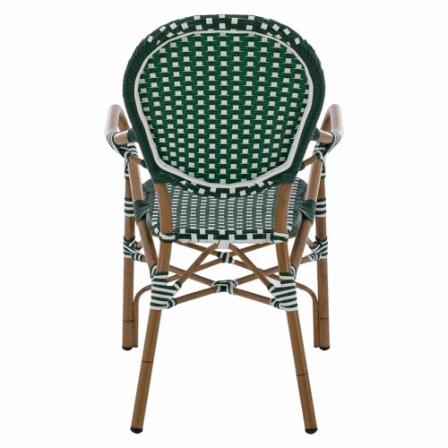 BAMBOO LOOK ALUMINUM ARMCHAIR WITH WICKER WHITE GREEN 56x59x98 cm