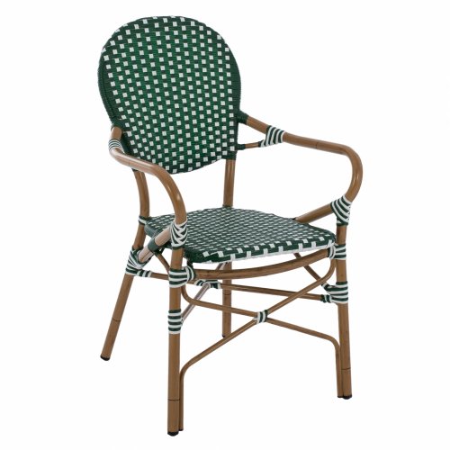 BAMBOO LOOK ALUMINUM ARMCHAIR WITH WICKER WHITE GREEN 56x59x98 cm