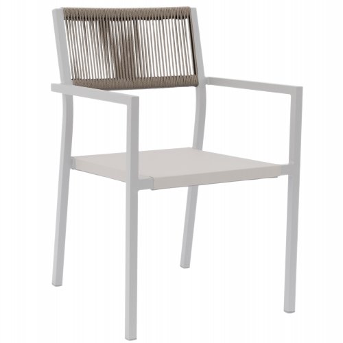 CHAMPAGNE COLORED ALUMINUM ARMCHAIR WITH BEIGE PE RATTAN BACK 57x61x83cm