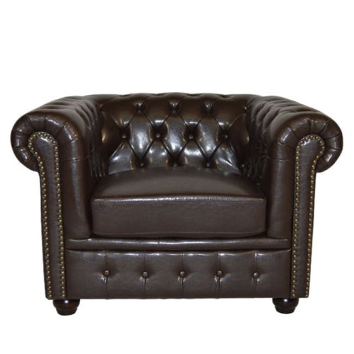 "Chesterfield" armchair with leatherette cover in dark brown