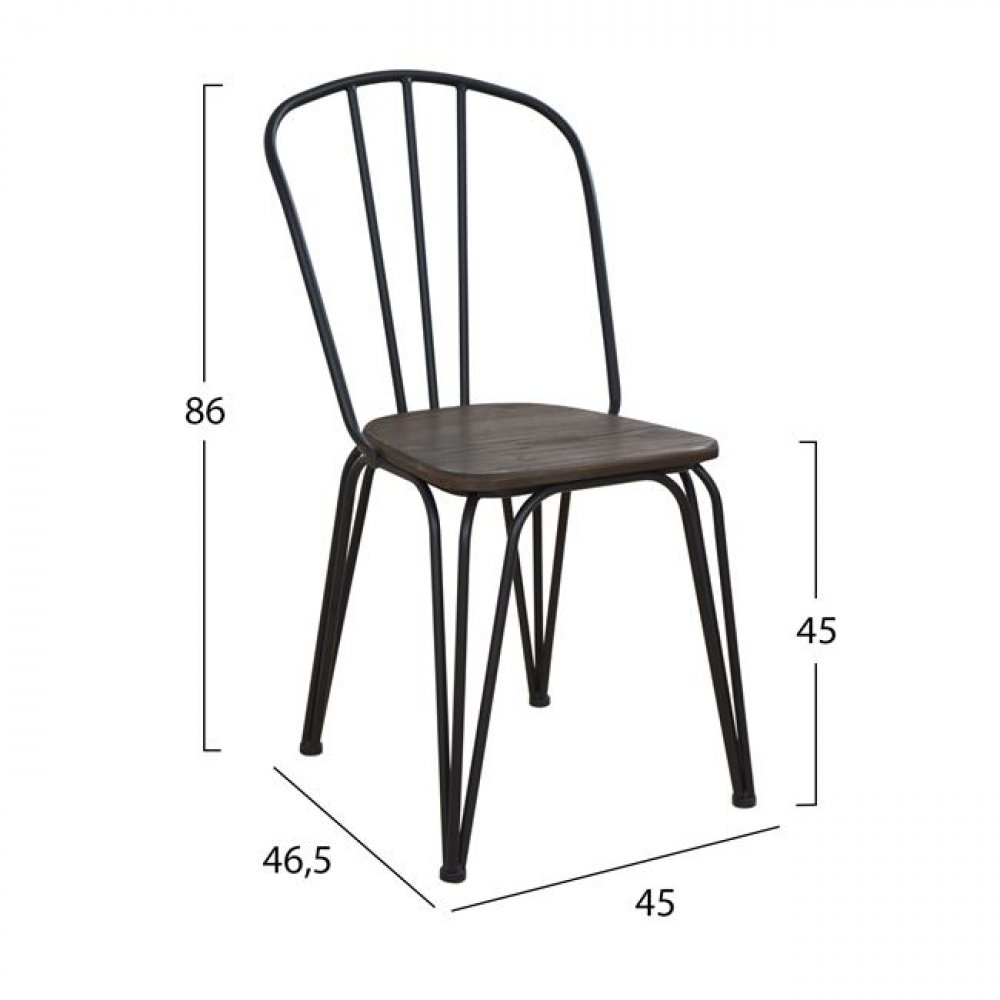 Designer chair in metal and wooden seat black