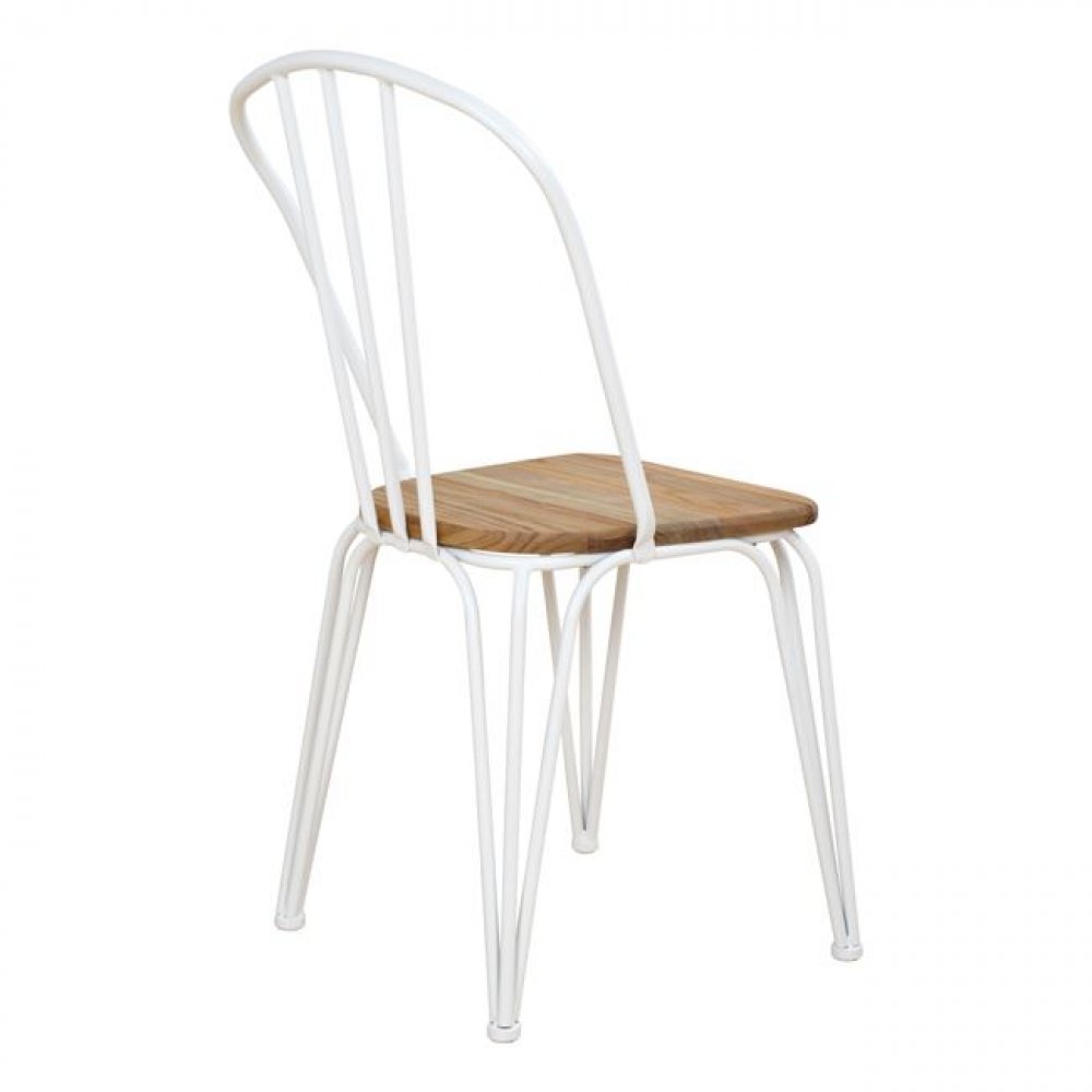 Designer chair in metal and wooden seat white