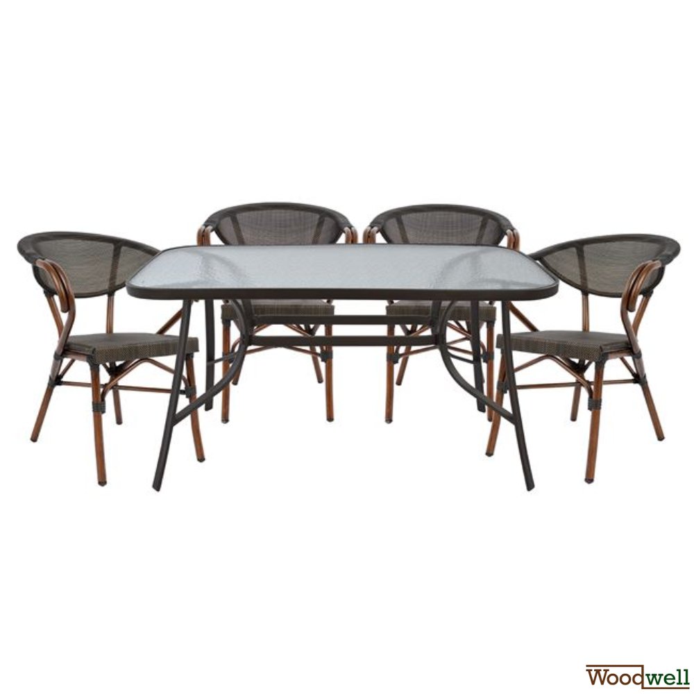 Dining table set 5 pieces 104x80cm | 4 armchairs in bamboo look Dining table set 5 pieces 104x80cm | 4 armchairs in bamboo look