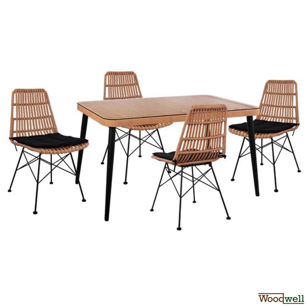 Allegra dining table set made of wicker in beige and black Allegra dining table set made of wicker in beige and black