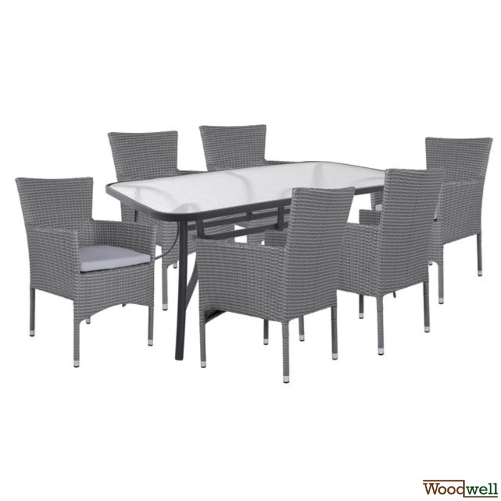Dining table set made of metal and wicker in color gray Dining table set made of metal and wicker in color gray