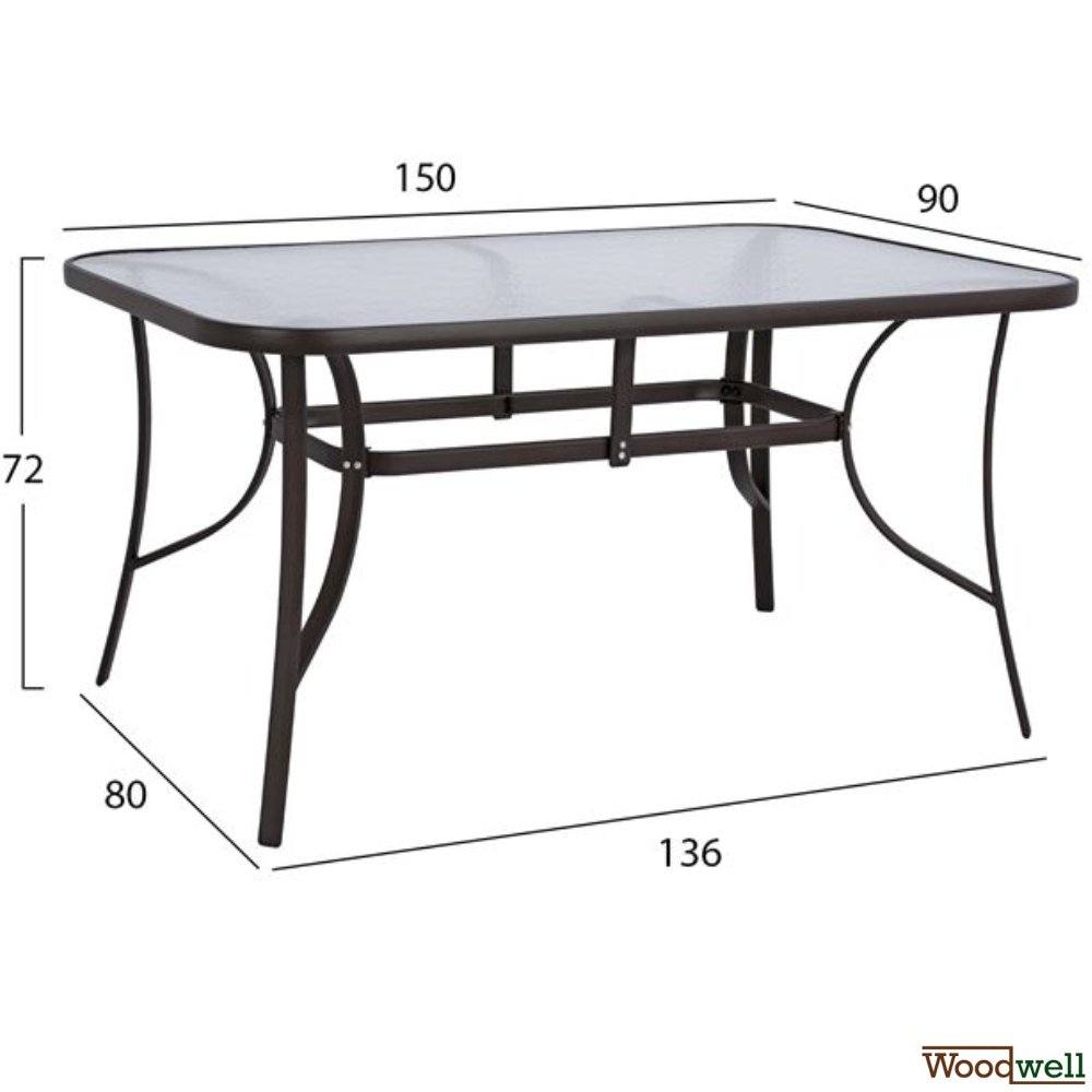 Metal dining table with four wicker armchairs in brown mocha color Metal dining table with four wicker armchairs in brown mocha color