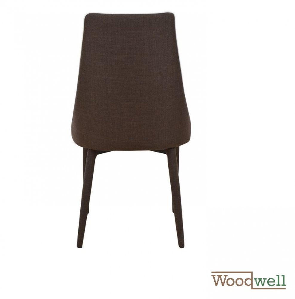 Modern shell chair covered with brown fabric and white edge