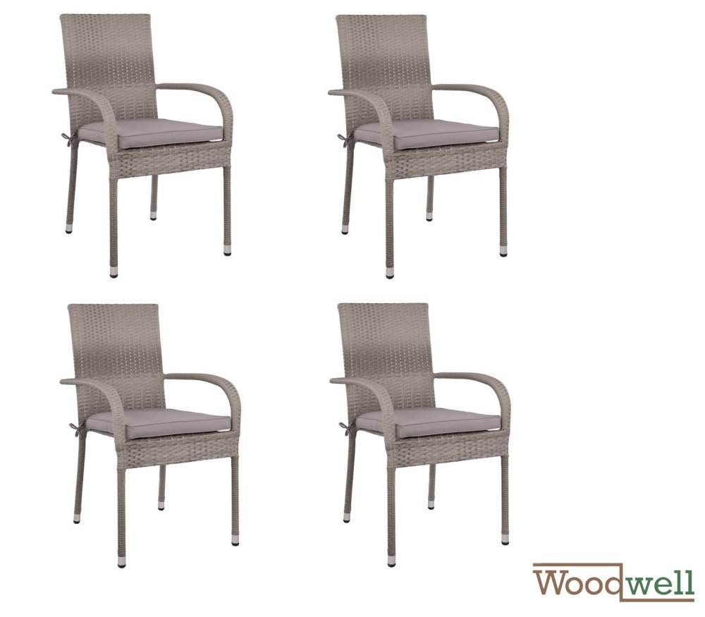 SAN DIEGO, 4-seat outdoor chair set, wicker / rattan, in gray