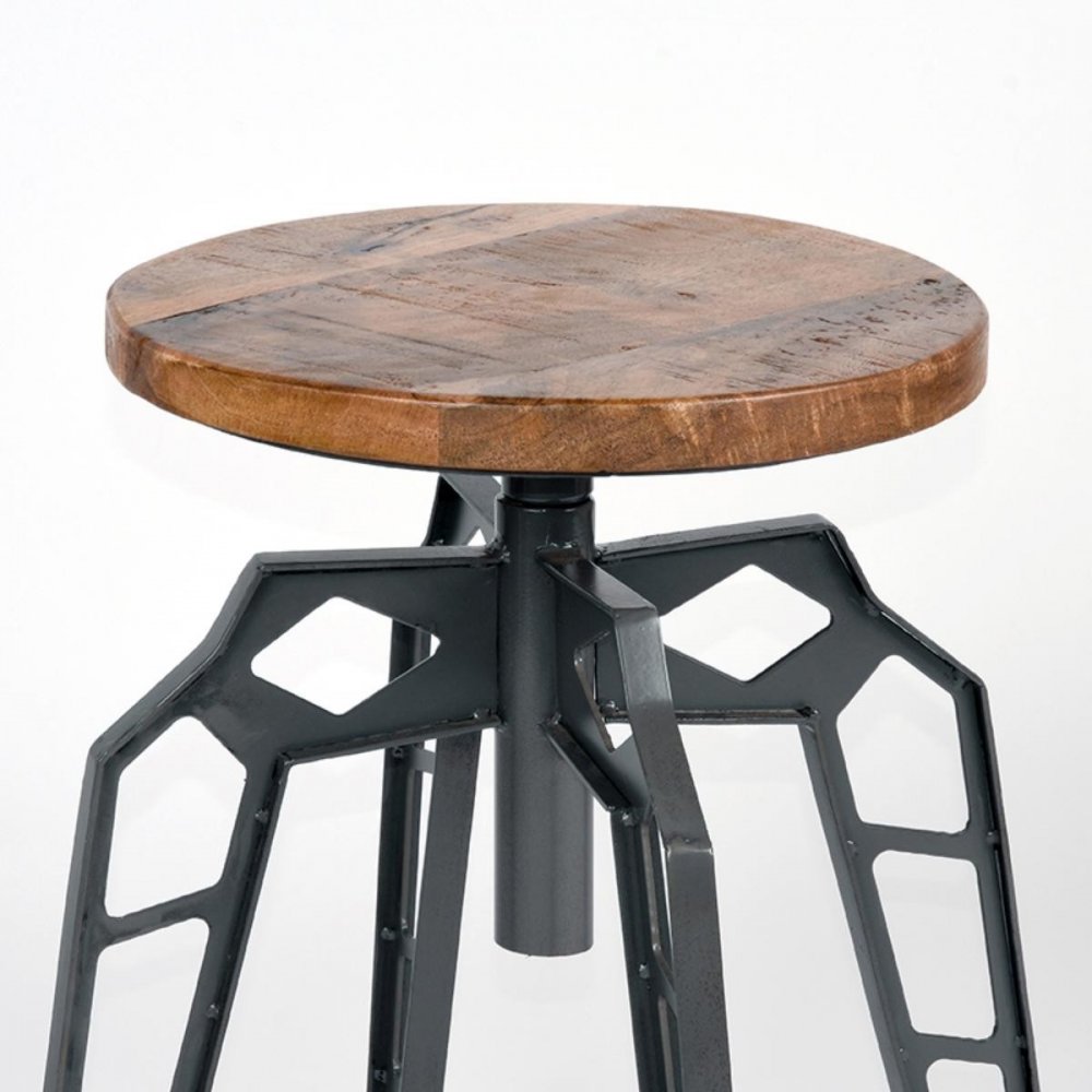 Metal Stool Wood Seat Industrial Design grey
