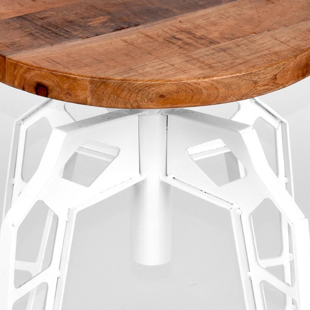 Metal stool Wood Seat Industrial Design white