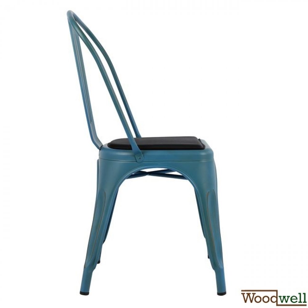 Metallic chair melita with pu seat in blue patina color