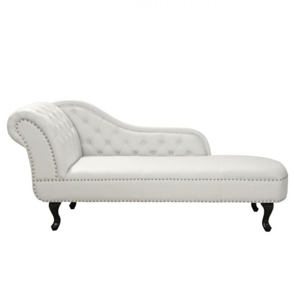 Chesterfield chaise longue ottoman in faux leather white left side