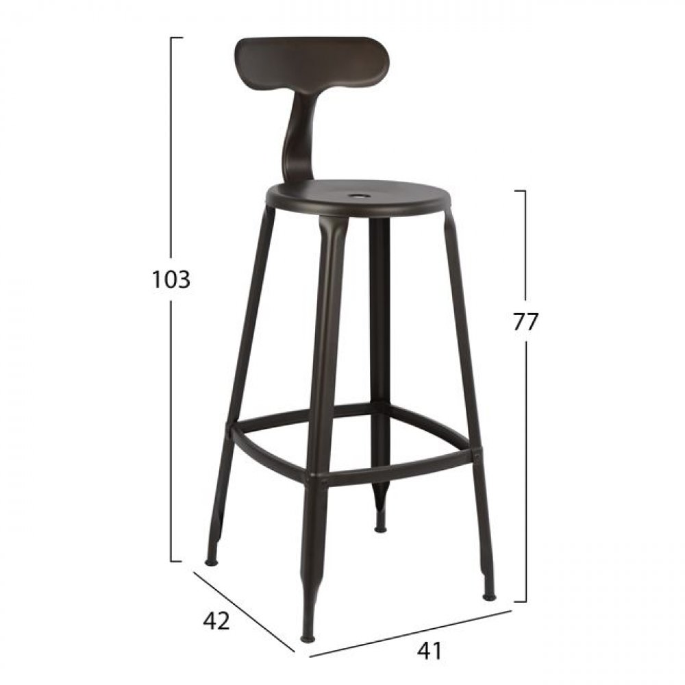 Bar stool Industrial design metal with backrest Rusty color