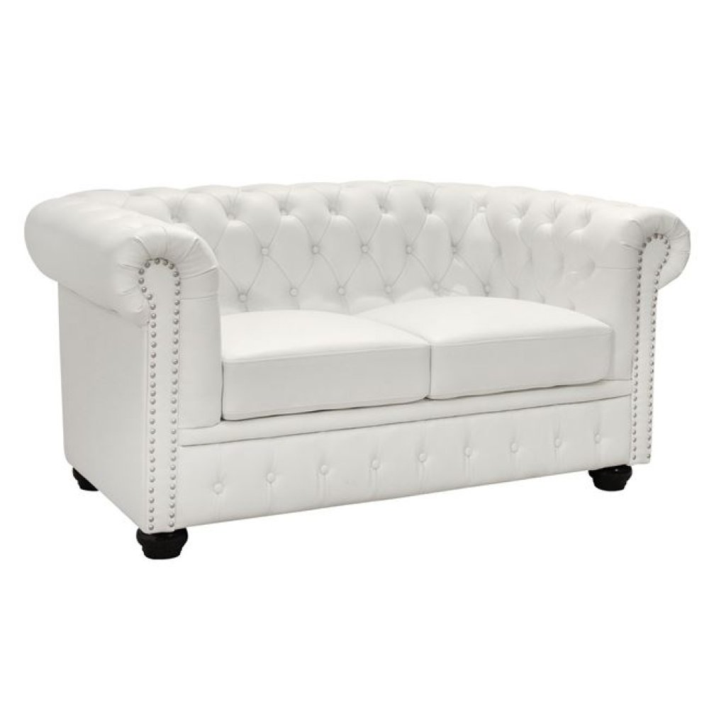 Chesterfield sofa 2-seater White Leatherette