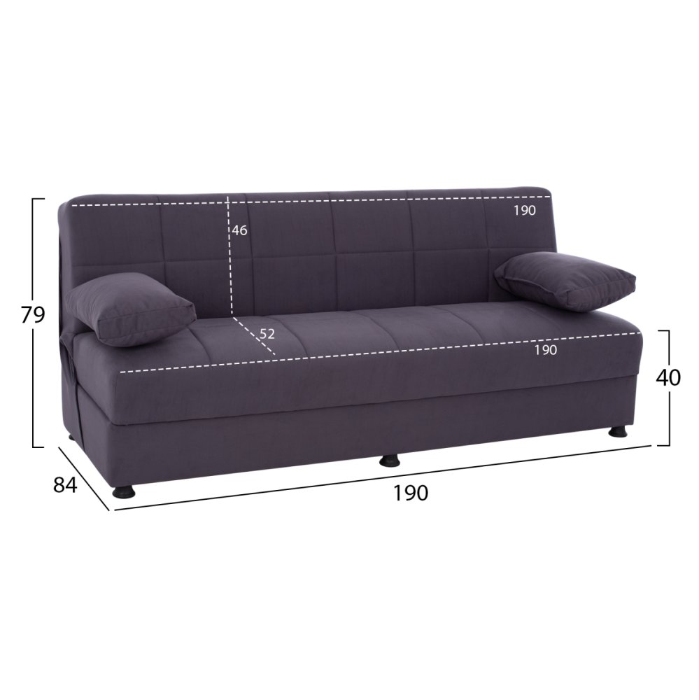 3 seater sofa bed EGE with storage space | In gray
