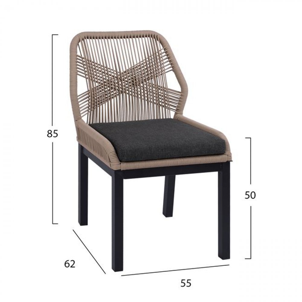 Aluminum chair in gray shade without armrests, in beige