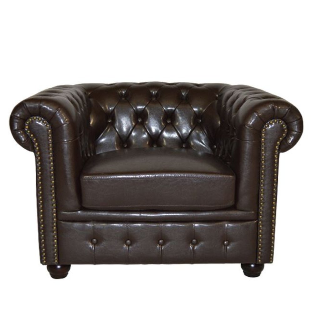 "Chesterfield" armchair with leatherette cover in dark brown