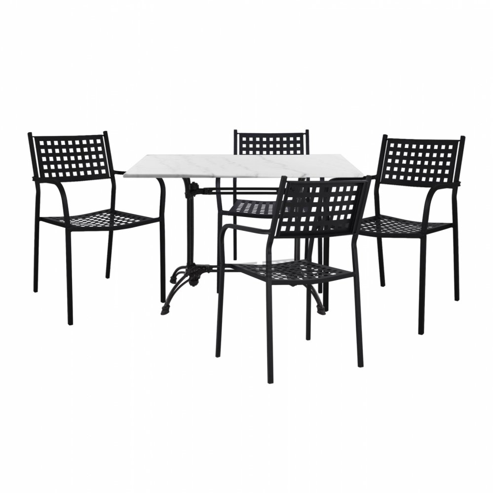 5 PIECE OUTDOOR DINING SET WITH MARBLE TABLE