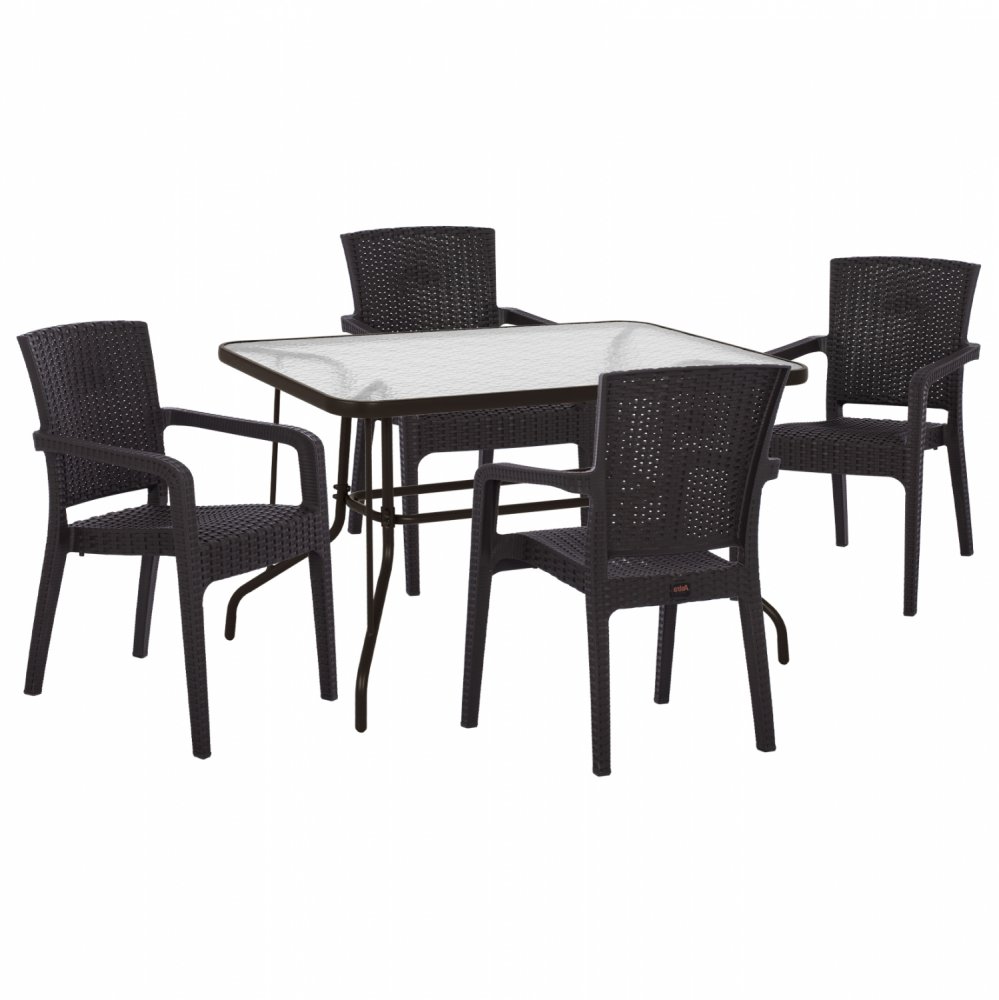 DINING ROOM SET 5PCS TABLE 120X70 & POLYP/NEW RECYCLED BROWN ARMCHAIRS