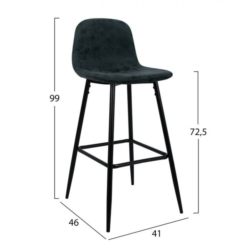 Bar stool VINTAGE made of metal and synthetic leather seat in gray-black