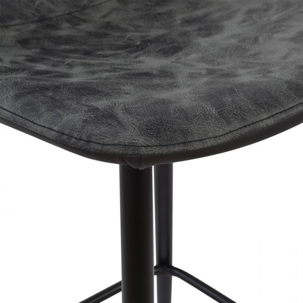 Bar stool VINTAGE made of metal and synthetic leather seat in gray-black