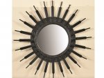 handgefertigter runder Spiegel aus natürlichem Rattan in schwarz