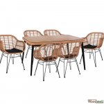 Allegra dining table set in beige and black wicker