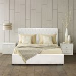 Bed "T. Chesterfield" with storage space White PU WW321.02